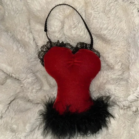 Velvet lingerie Hanging ornamental - red velvet, sequins, lace, rhinestones - Picture 2 of 4